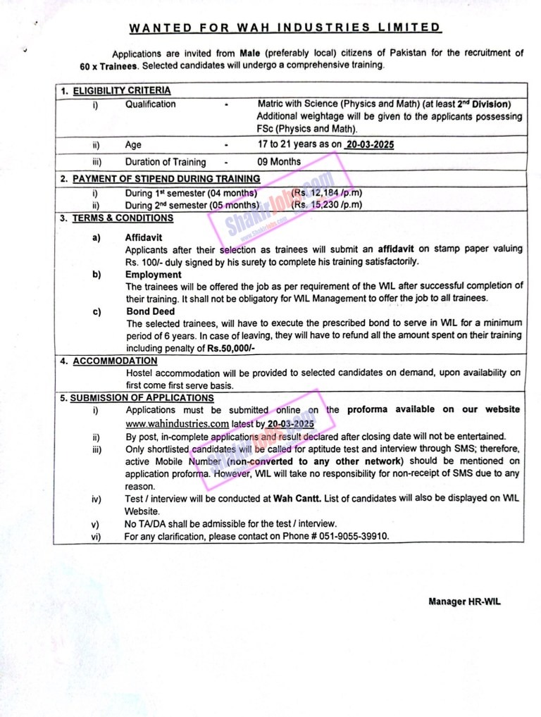 Wah Industries Limited (WIL) Jobs 2025 – Apply Now 
